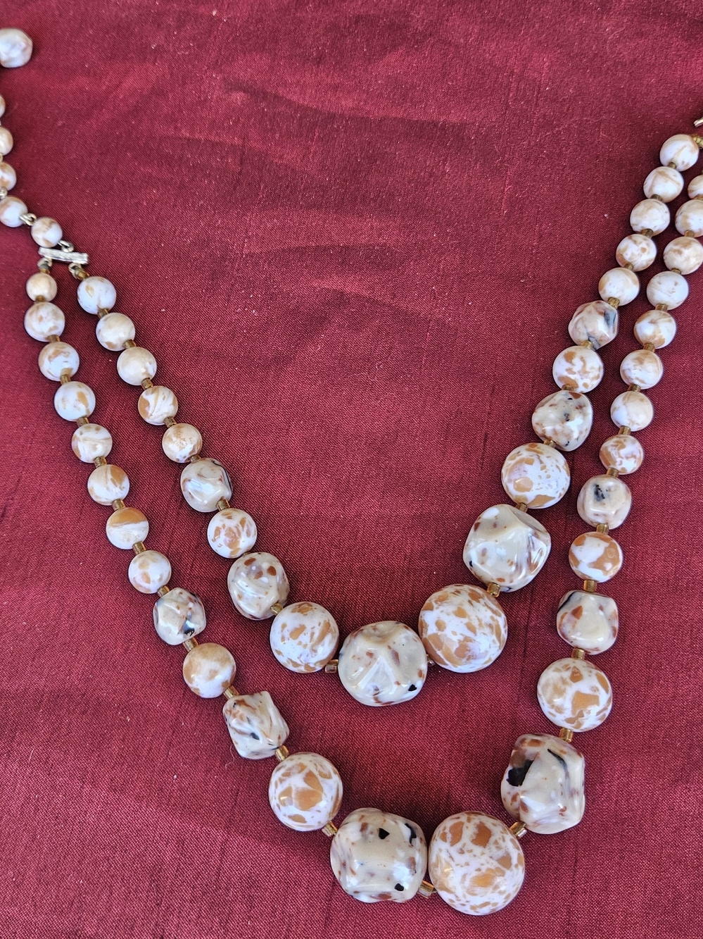 Vintage Cream & Tan Speckled Double-Strand Necklace
